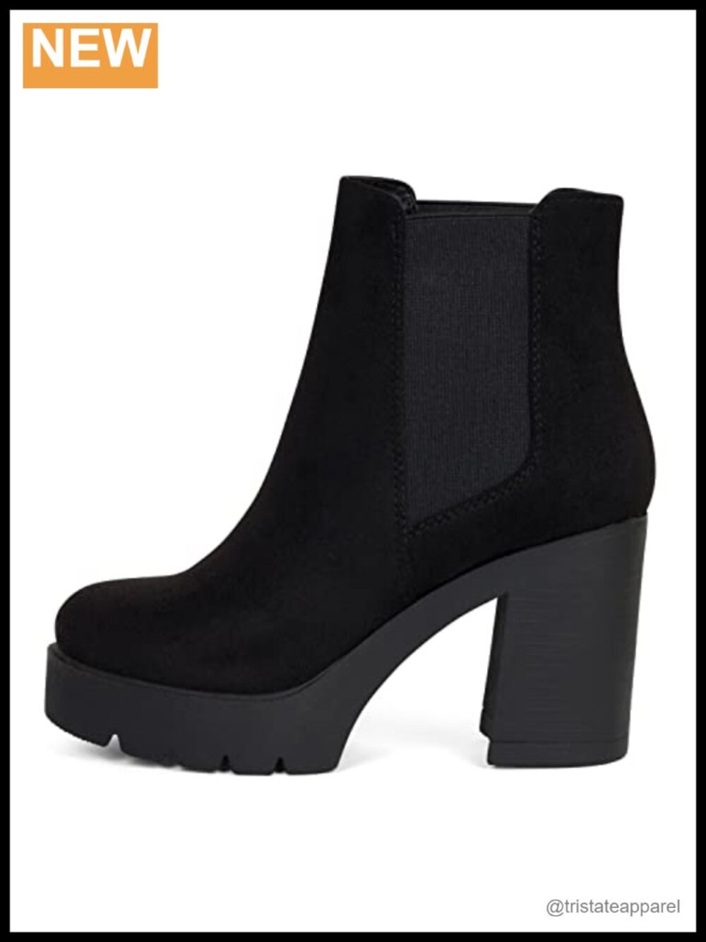 Women's Chelsea Lug Sole Platform High Heel Ankle Bootie Round Toe Slip-On